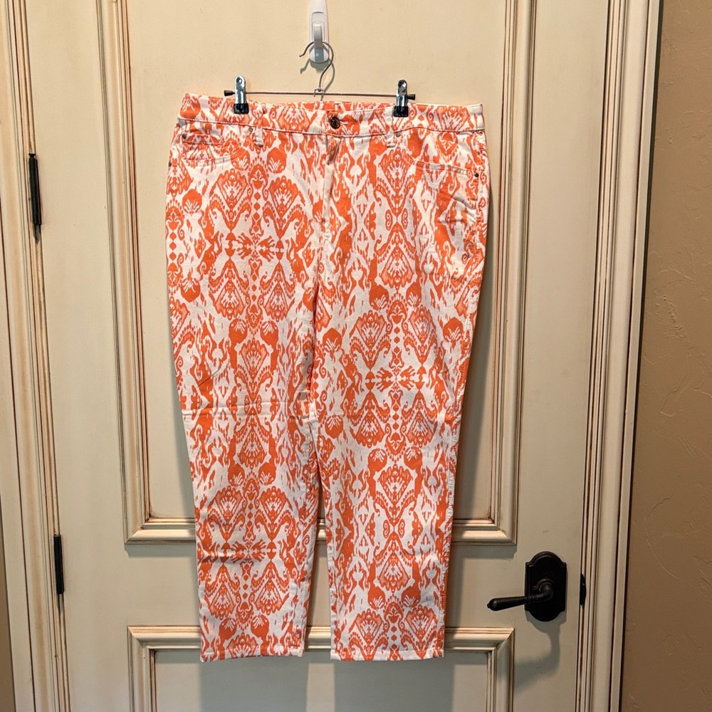 Chico's Platinum Crop Pants in Sunrise Orange and White